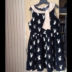 Black Moose Deer Print rockabilly dress